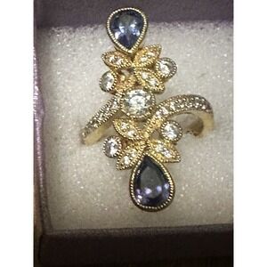 Vanna K Sterling Silver gold tone firing blue clear stones sz 6💙1 3/8" Long